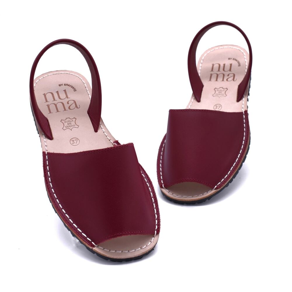 WIDE WIDTH - Leather Flat Sandals Burgundy | — Hard to Find | Handmade in Spain